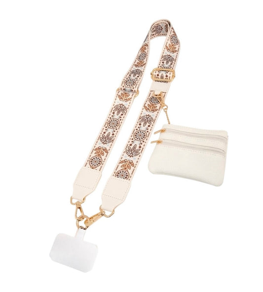 Phone Strap + monedero (convertible en corto para muñeca)